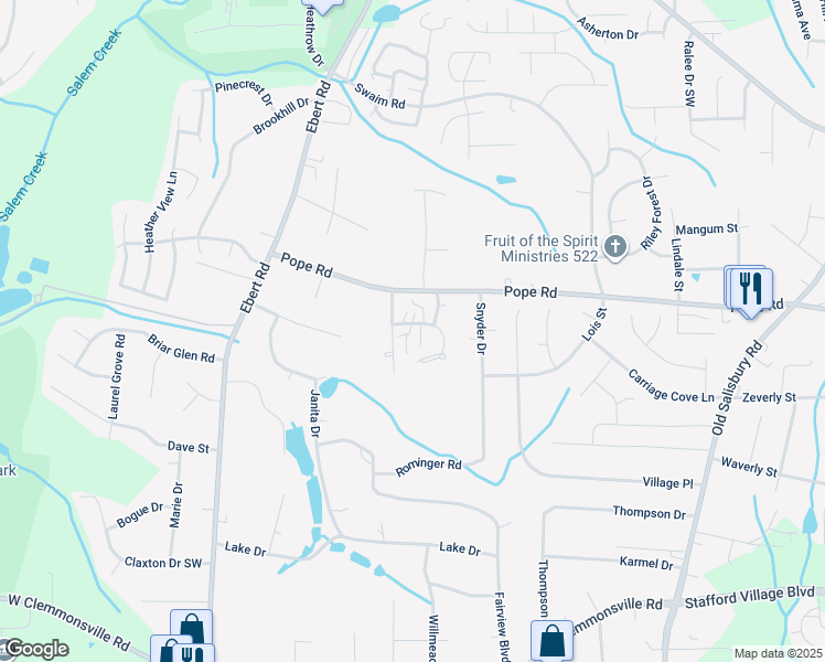 map of restaurants, bars, coffee shops, grocery stores, and more near 1904 Winding Ridge Road in Winston-Salem