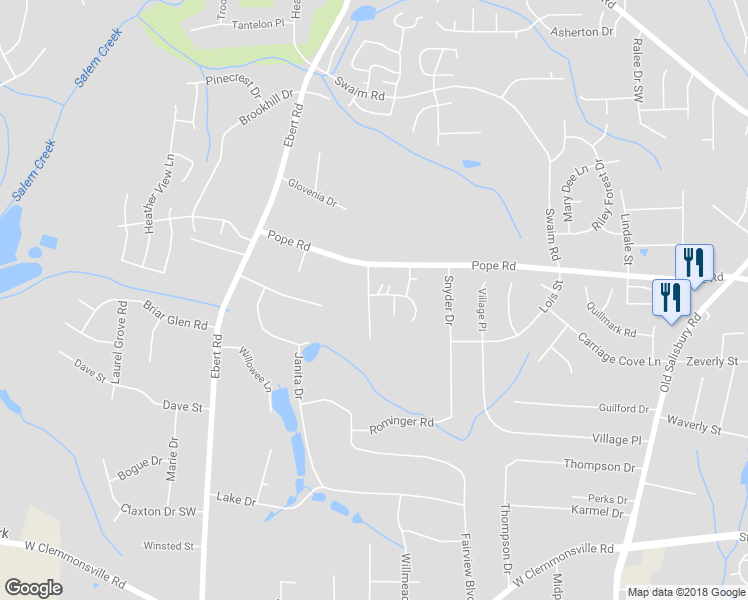 map of restaurants, bars, coffee shops, grocery stores, and more near 2017 Winding Ridge Road in Winston-Salem