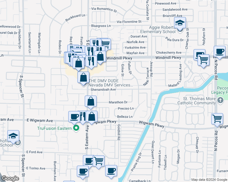 map of restaurants, bars, coffee shops, grocery stores, and more near 149 Cologne Court in Henderson