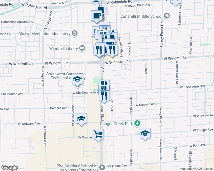 map of restaurants, bars, coffee shops, grocery stores, and more near 6871 Treble Clef Avenue in Las Vegas