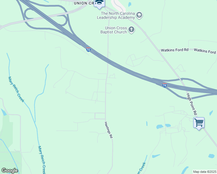 map of restaurants, bars, coffee shops, grocery stores, and more near 3811 Hastings Road in Kernersville