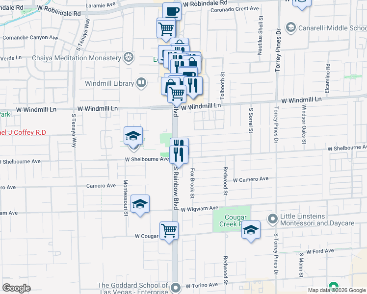 map of restaurants, bars, coffee shops, grocery stores, and more near 6871 Treble Clef Avenue in Las Vegas