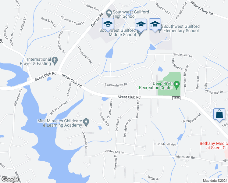 map of restaurants, bars, coffee shops, grocery stores, and more near 4000 Caribou Court in High Point