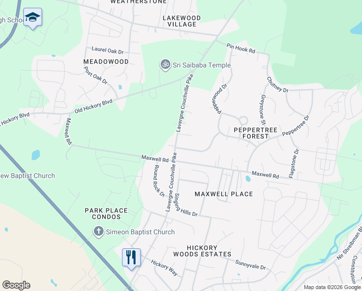 map of restaurants, bars, coffee shops, grocery stores, and more near 4205 Laurenwood Drive in Nashville