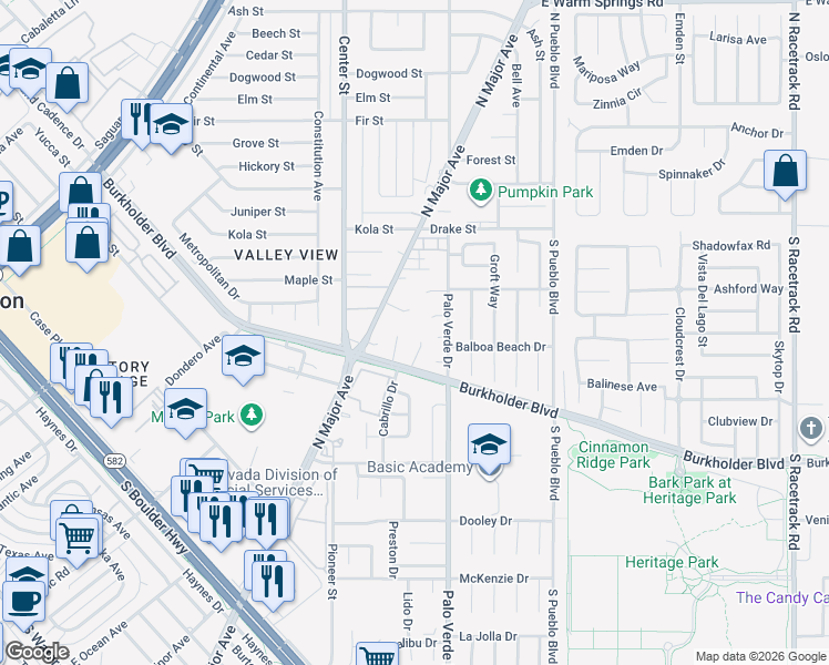 map of restaurants, bars, coffee shops, grocery stores, and more near 314 Sonoma Drive in Henderson