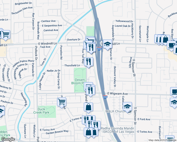 map of restaurants, bars, coffee shops, grocery stores, and more near 123 East Shelbourne Avenue in Las Vegas