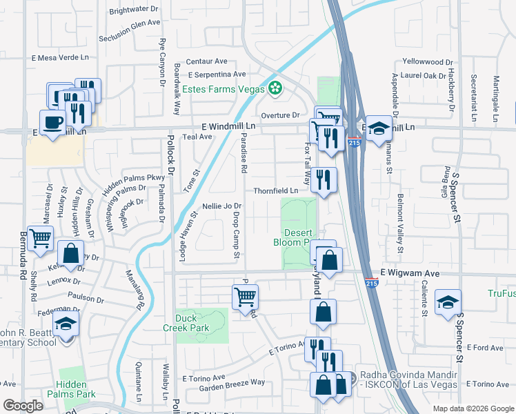 map of restaurants, bars, coffee shops, grocery stores, and more near 1045 Thornfield Lane in Las Vegas