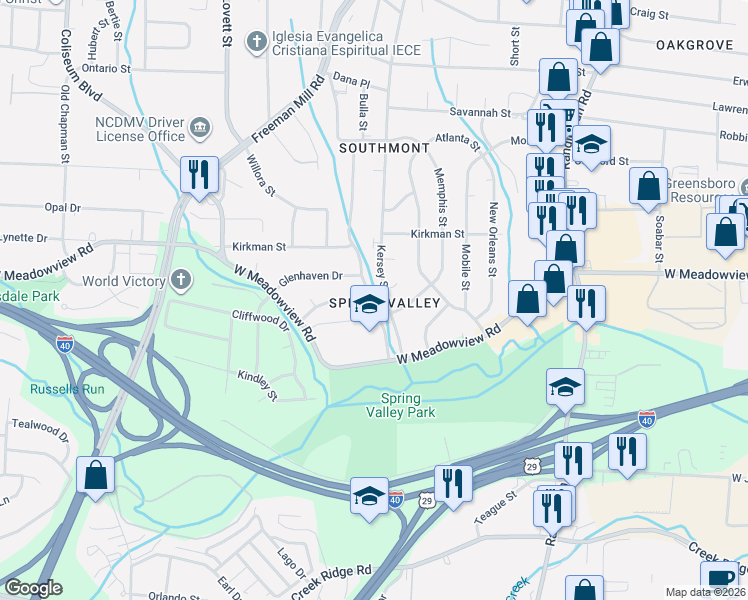 map of restaurants, bars, coffee shops, grocery stores, and more near in Greensboro