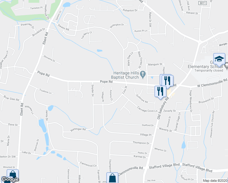 map of restaurants, bars, coffee shops, grocery stores, and more near 1917 Astoria Court in Winston-Salem