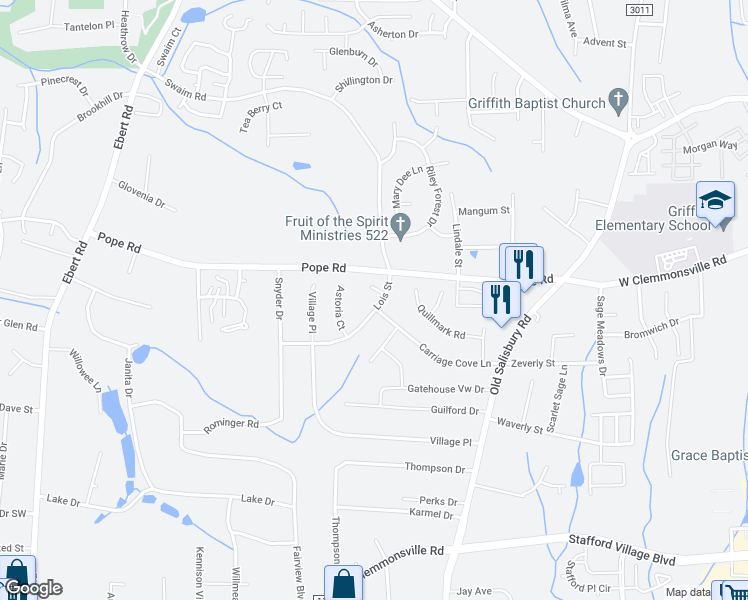 map of restaurants, bars, coffee shops, grocery stores, and more near 3912 Lois Street in Winston-Salem