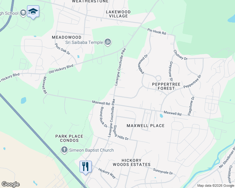 map of restaurants, bars, coffee shops, grocery stores, and more near 4205 Laurenwood Drive in Nashville