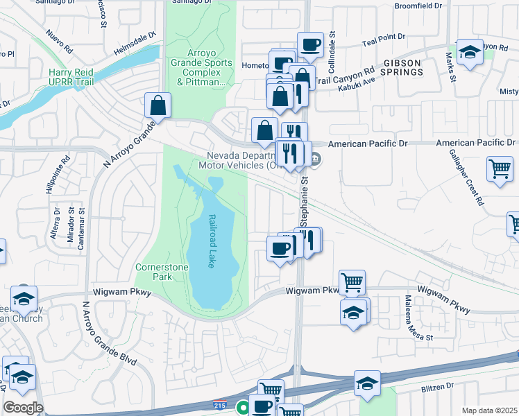 map of restaurants, bars, coffee shops, grocery stores, and more near 156 Fulgora Street in Henderson