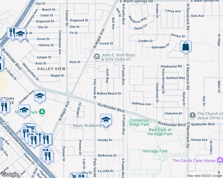 map of restaurants, bars, coffee shops, grocery stores, and more near 775 Beach Park Street in Henderson