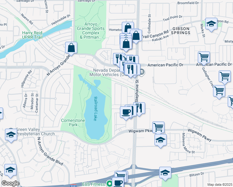 map of restaurants, bars, coffee shops, grocery stores, and more near 156 Fulgora Street in Henderson