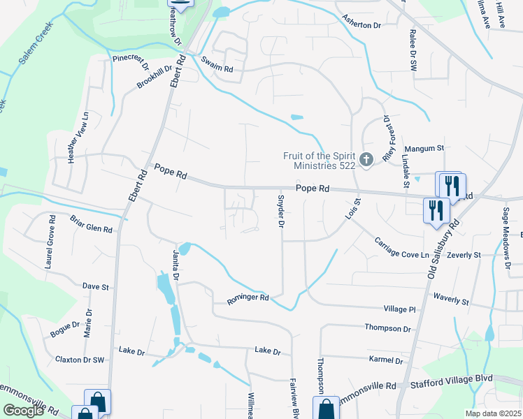 map of restaurants, bars, coffee shops, grocery stores, and more near 4008 Snyder Drive in Winston-Salem