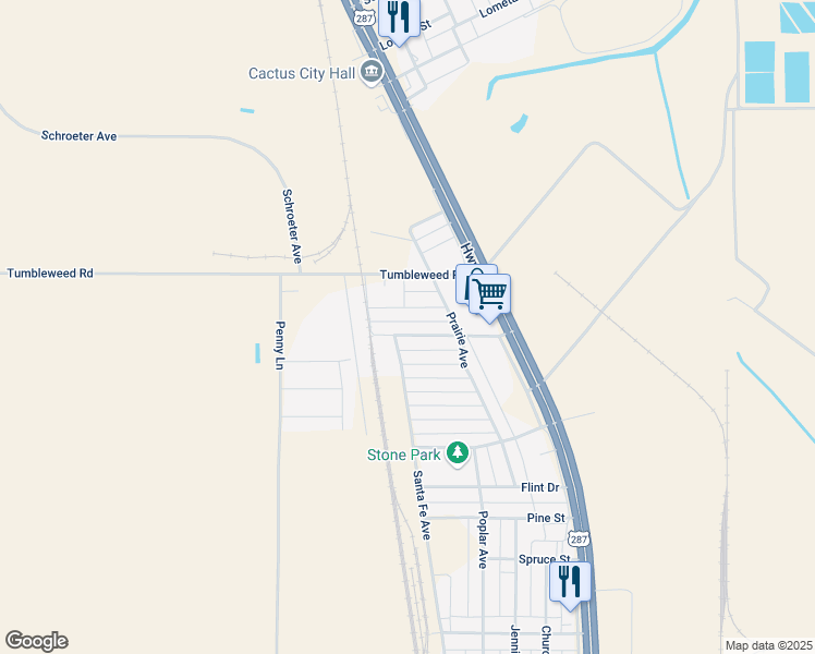 map of restaurants, bars, coffee shops, grocery stores, and more near 301-323 Cline Street in Dumas