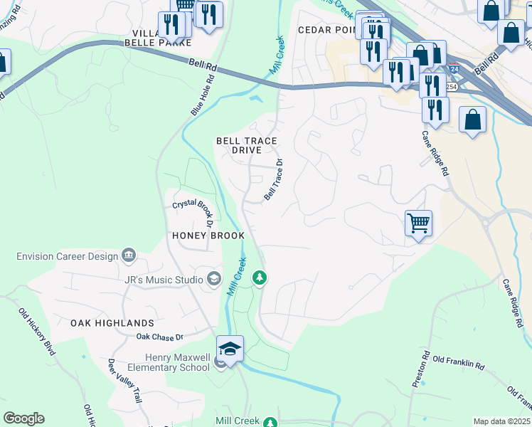 map of restaurants, bars, coffee shops, grocery stores, and more near 506 Bell Trace Court in Nashville