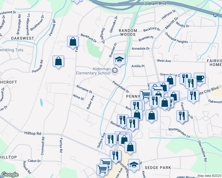map of restaurants, bars, coffee shops, grocery stores, and more near 4 Periwinkle Court in Greensboro