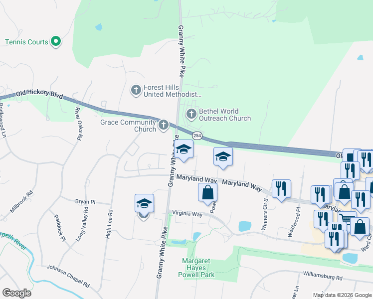 map of restaurants, bars, coffee shops, grocery stores, and more near 103 Arcaro Place in Brentwood