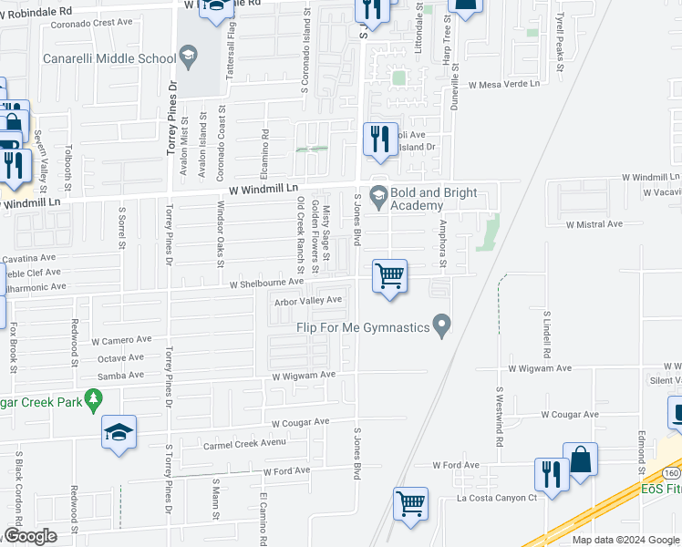 map of restaurants, bars, coffee shops, grocery stores, and more near 6131 Slate Way in Las Vegas