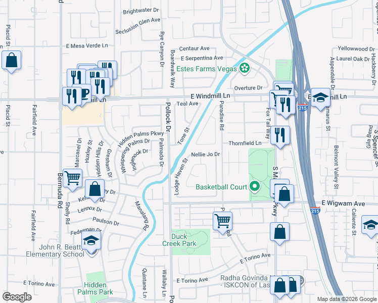 map of restaurants, bars, coffee shops, grocery stores, and more near 901 Duckbill Avenue in Las Vegas