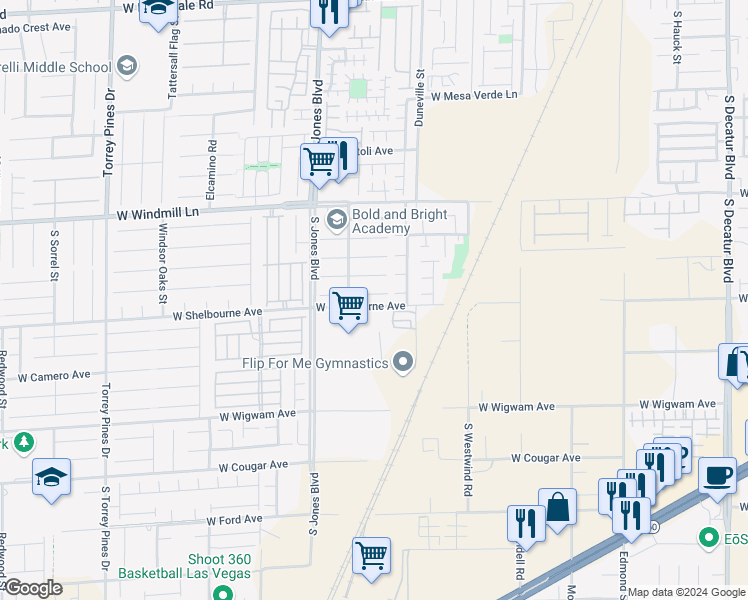 map of restaurants, bars, coffee shops, grocery stores, and more near 5925 Arbor Downs Avenue in Las Vegas
