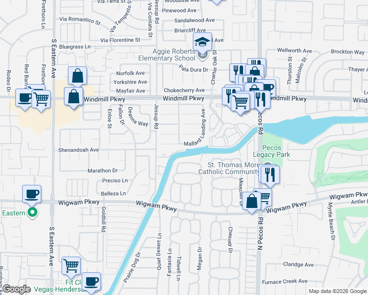 map of restaurants, bars, coffee shops, grocery stores, and more near 2719 Mallard Landing Avenue in Henderson