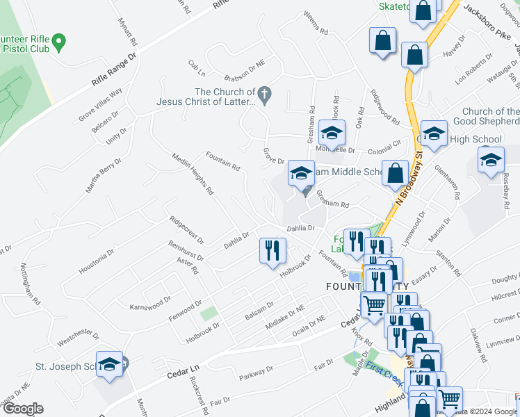 map of restaurants, bars, coffee shops, grocery stores, and more near 101 College Park Lane in Knoxville