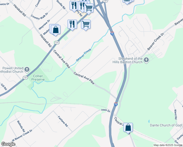 map of restaurants, bars, coffee shops, grocery stores, and more near 107 Verton Drive in Powell