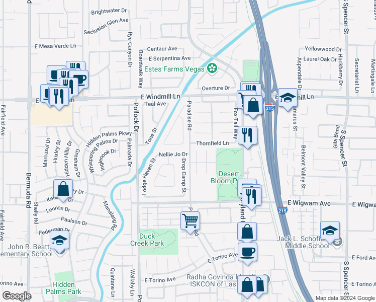 map of restaurants, bars, coffee shops, grocery stores, and more near 994 Nellie Jo Drive in Las Vegas