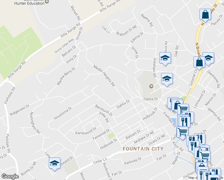map of restaurants, bars, coffee shops, grocery stores, and more near 5905 Medlin Heights Road in Knoxville