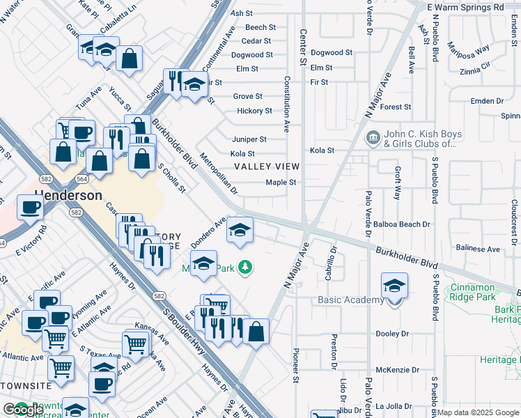 map of restaurants, bars, coffee shops, grocery stores, and more near 47 Aldrin Circle in Henderson