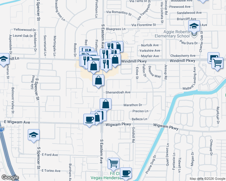 map of restaurants, bars, coffee shops, grocery stores, and more near 152 Cascade Drive in Henderson