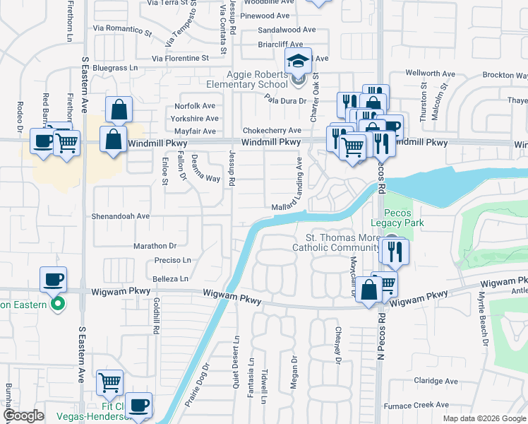 map of restaurants, bars, coffee shops, grocery stores, and more near 2723 Mallard Landing Avenue in Henderson