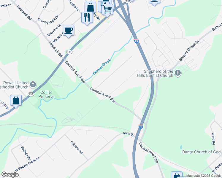 map of restaurants, bars, coffee shops, grocery stores, and more near 107 Verton Drive in Powell