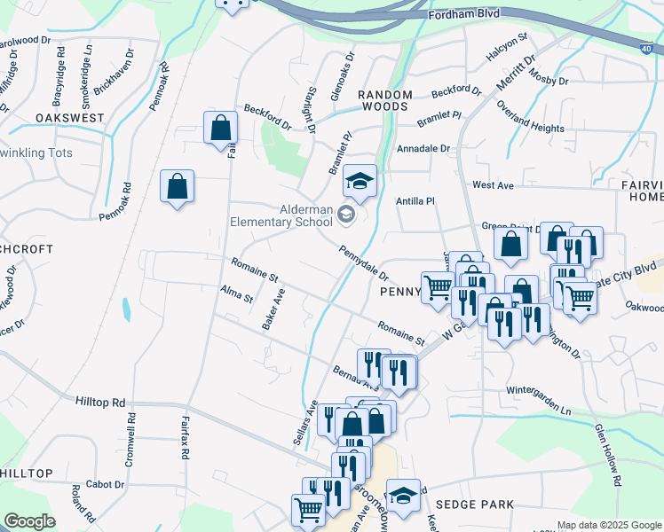 map of restaurants, bars, coffee shops, grocery stores, and more near 8 Periwinkle Court in Greensboro