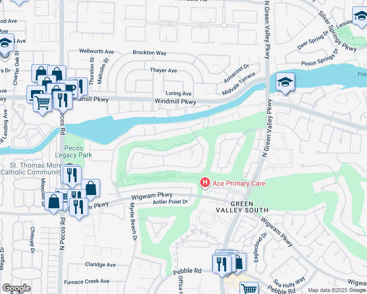 map of restaurants, bars, coffee shops, grocery stores, and more near 2448 Ram Crossing Way in Henderson