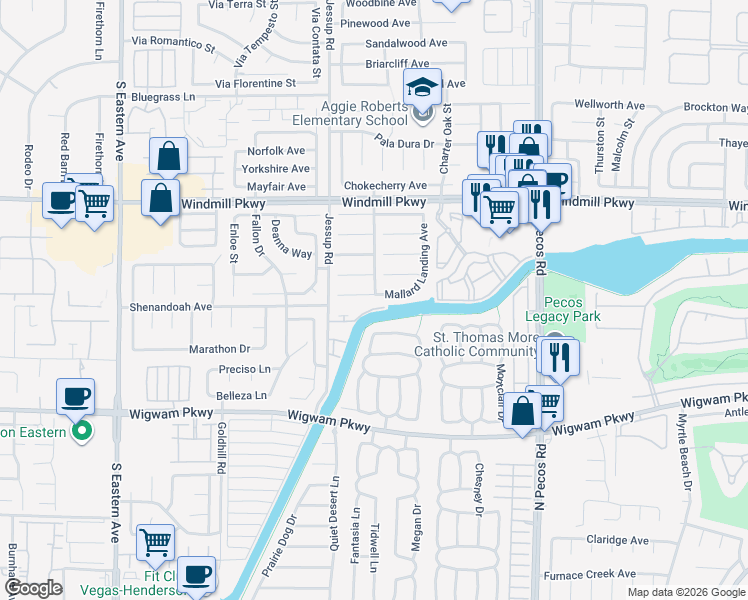 map of restaurants, bars, coffee shops, grocery stores, and more near 2723 Mallard Landing Avenue in Henderson