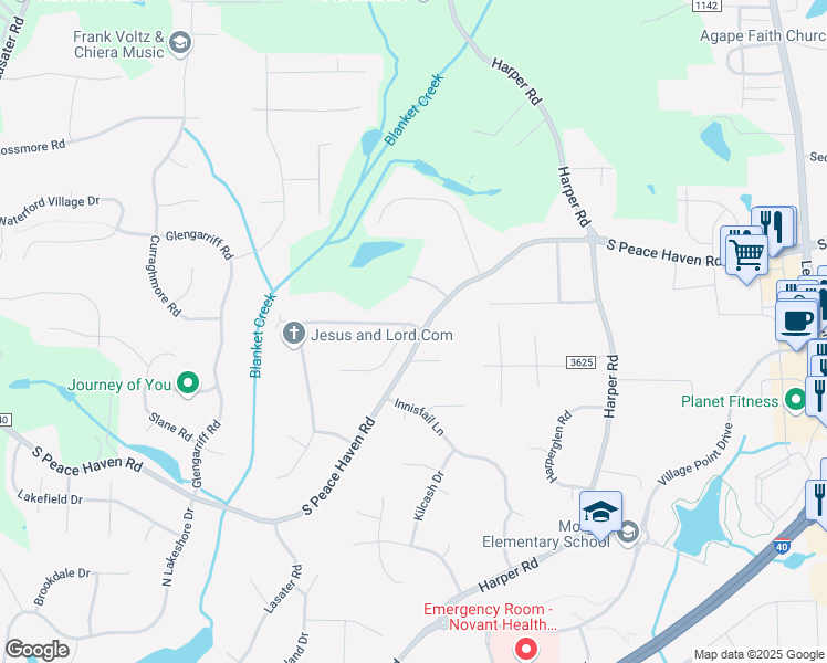 map of restaurants, bars, coffee shops, grocery stores, and more near 100 Montauk Court in Clemmons