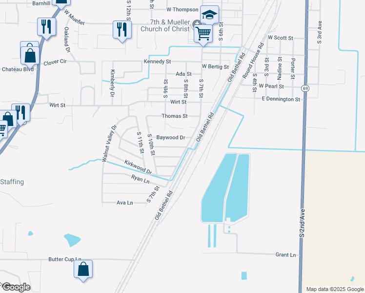 map of restaurants, bars, coffee shops, grocery stores, and more near 703 Redwood Drive in Paragould