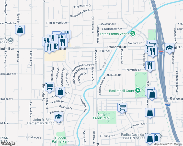 map of restaurants, bars, coffee shops, grocery stores, and more near 8297 Palmada Drive in Las Vegas