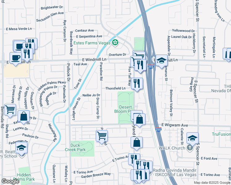 map of restaurants, bars, coffee shops, grocery stores, and more near 1105 Thornfield Lane in Las Vegas