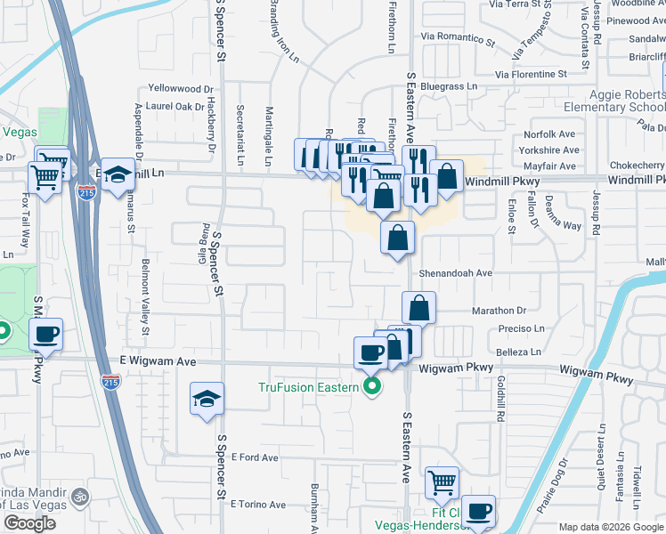 map of restaurants, bars, coffee shops, grocery stores, and more near 2151 Santina Avenue in Las Vegas
