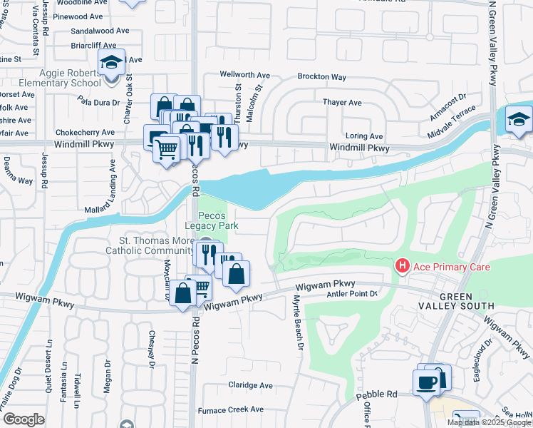 map of restaurants, bars, coffee shops, grocery stores, and more near 2506 Hacker Drive in Henderson