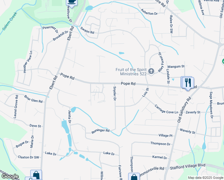 map of restaurants, bars, coffee shops, grocery stores, and more near 4008 Snyder Drive in Winston-Salem