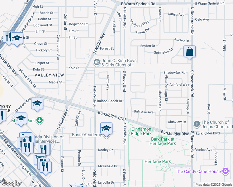 map of restaurants, bars, coffee shops, grocery stores, and more near 780 Beach Park Street in Henderson