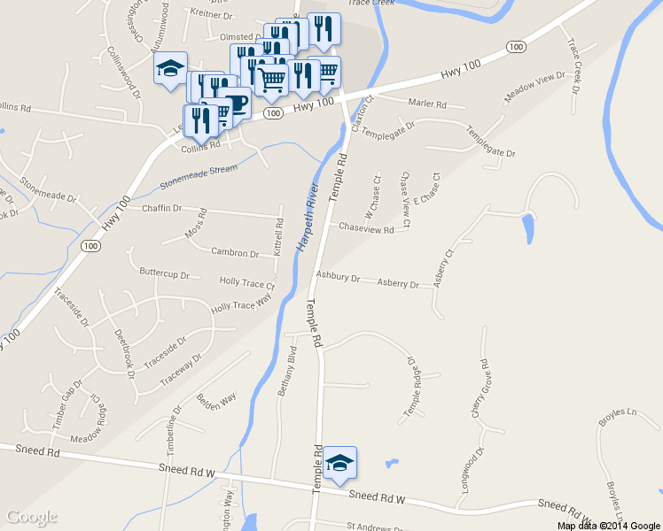 map of restaurants, bars, coffee shops, grocery stores, and more near 5989 Temple Road in Nashville