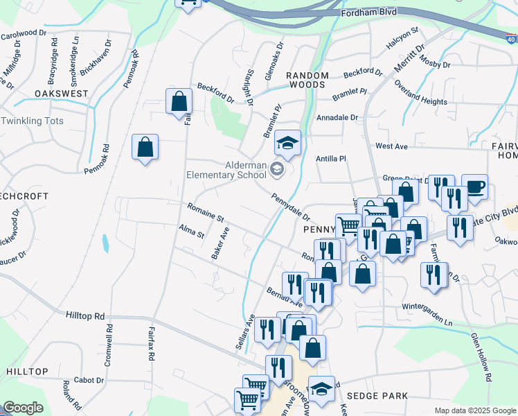 map of restaurants, bars, coffee shops, grocery stores, and more near 10 Periwinkle Court in Greensboro