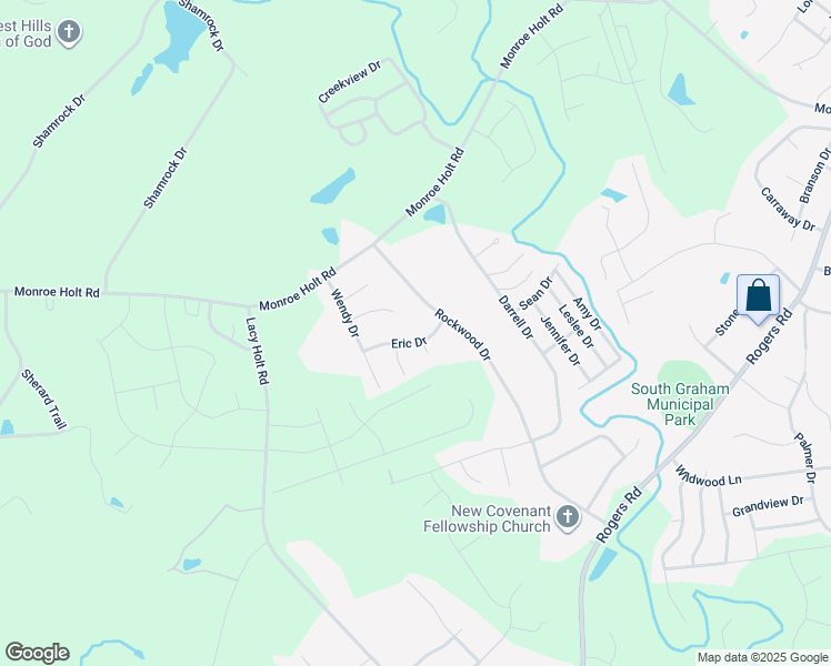 map of restaurants, bars, coffee shops, grocery stores, and more near 1813 Eric Drive in Graham