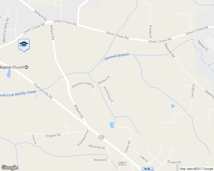 map of restaurants, bars, coffee shops, grocery stores, and more near 3117 Arrowcrest Place in Winston Salem